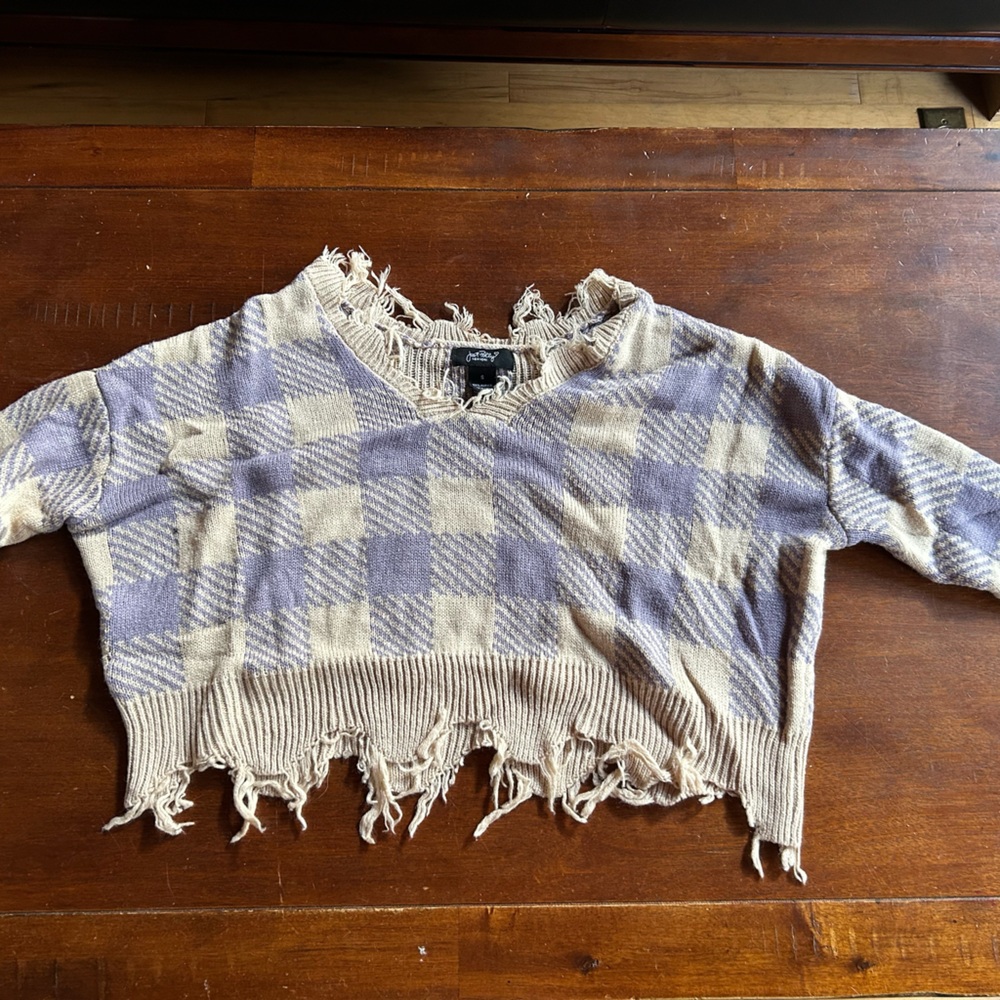 Nude purple stripe sweater, the brand is Just Polly New York. Women’s small.